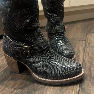 Freebird by Steven Black Heeled Boots with Textured Leather
